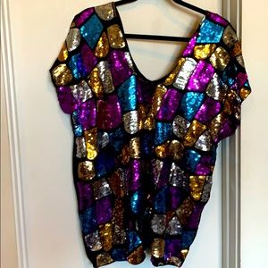 V-Neck Multi color Sequins Top